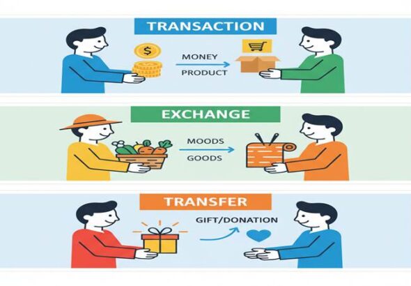 b) Concepts of Marketing: Needs, wants and demands, transactions, transfer and exchanges.